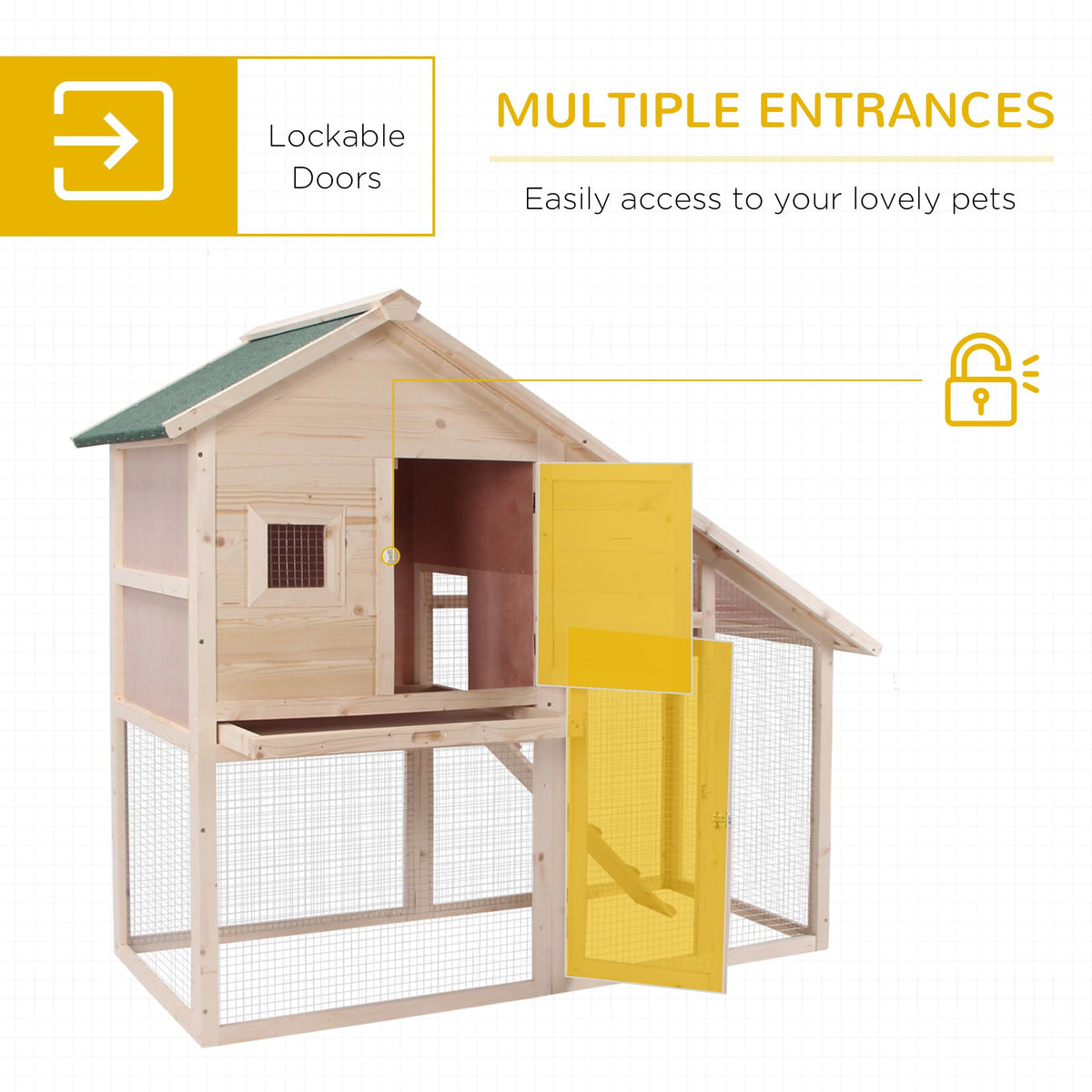 55" 2-Tier Wooden Rabbit Hutch with Ramp W966