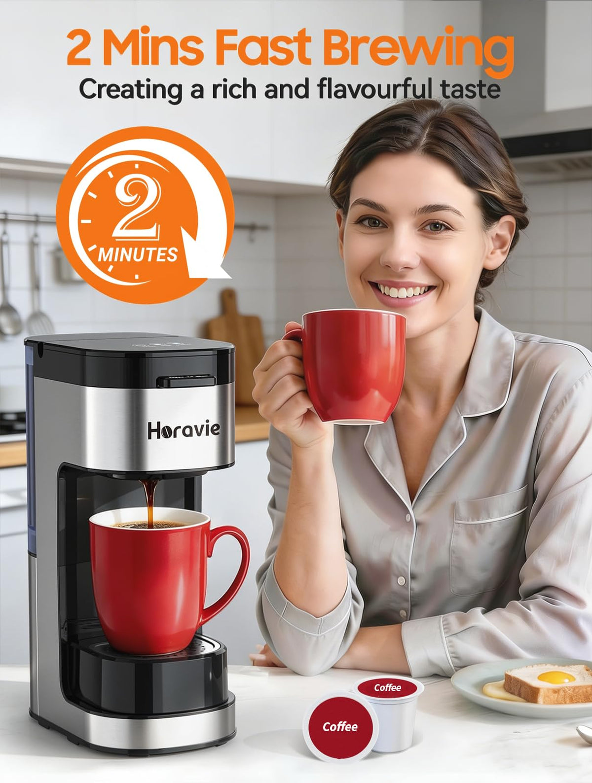 Single Serve Coffee Maker, 6 to 14 Oz, Black Y482