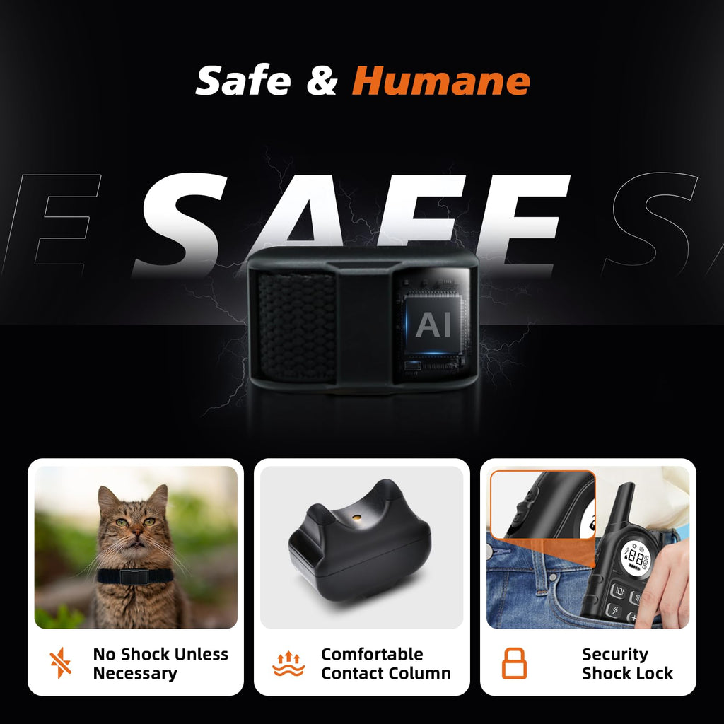 Black Waterproof Rechargeable Cat Training Collar with Remote Z4513