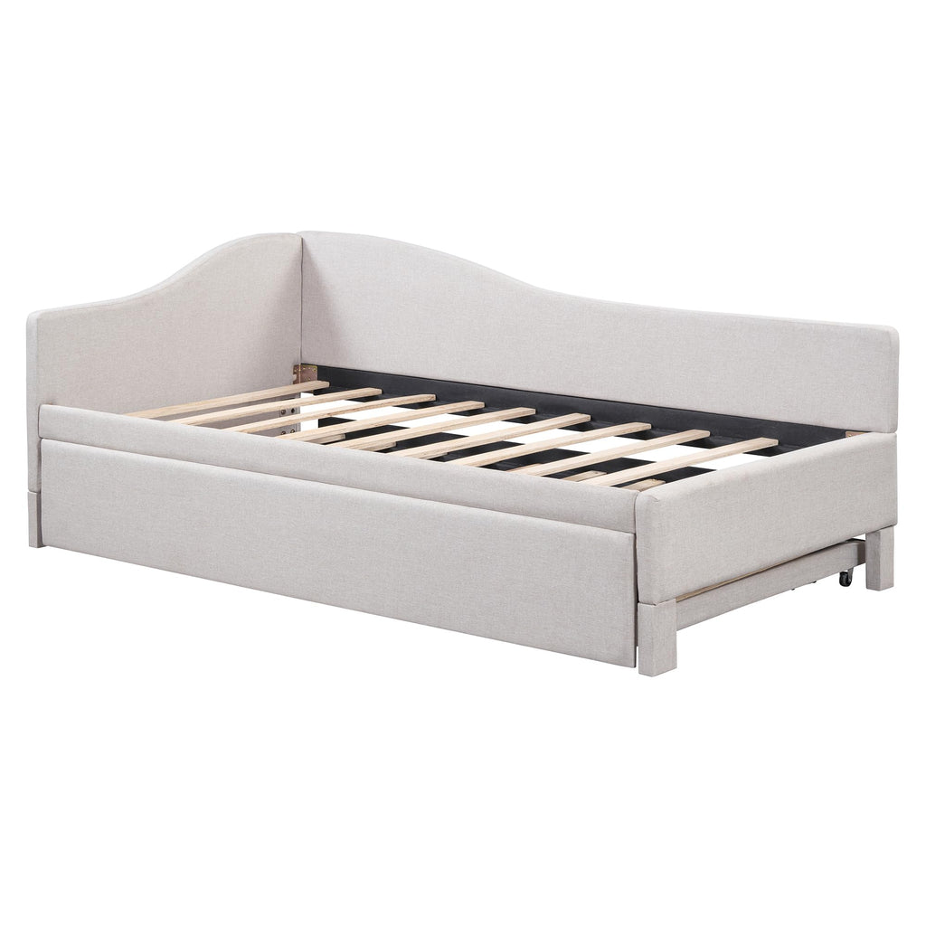 Twin Size Upholstered Linen Daybed with Pop up Trundle S160894