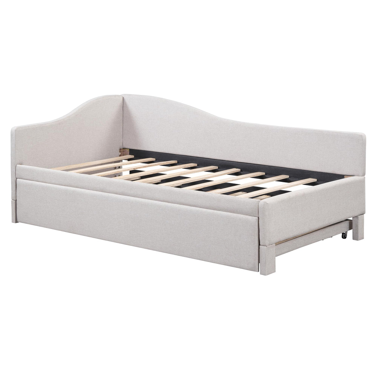 Twin Size Upholstered Linen Daybed with Pop up Trundle S160894