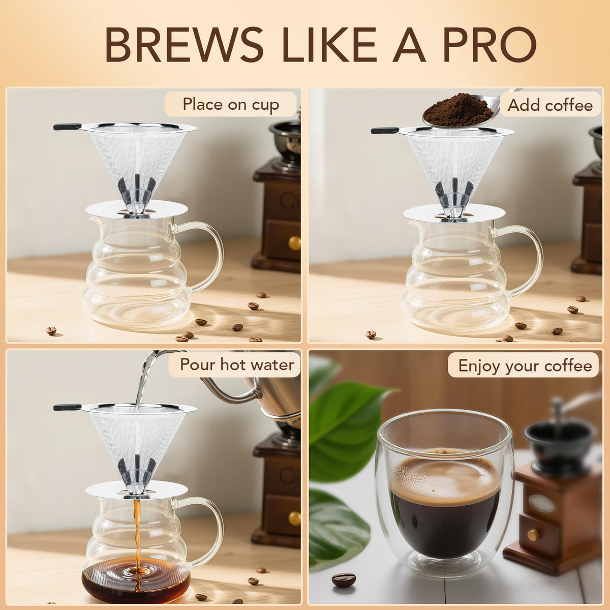 Pour Over Coffee Dripper with Reusable Stainless Steel Filter Q585