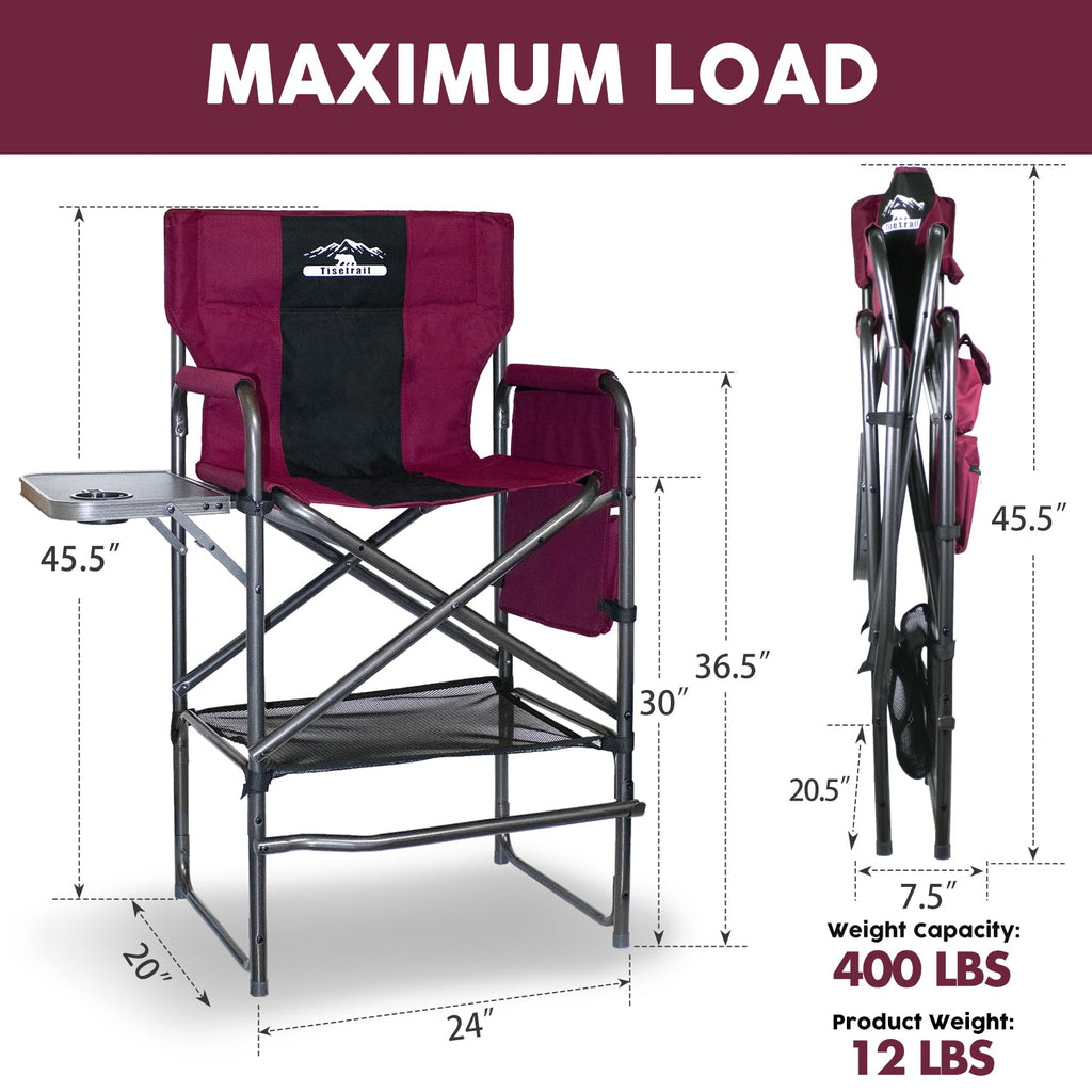 Wine Red Black Bar Height Folding Chair with Side Table D5056