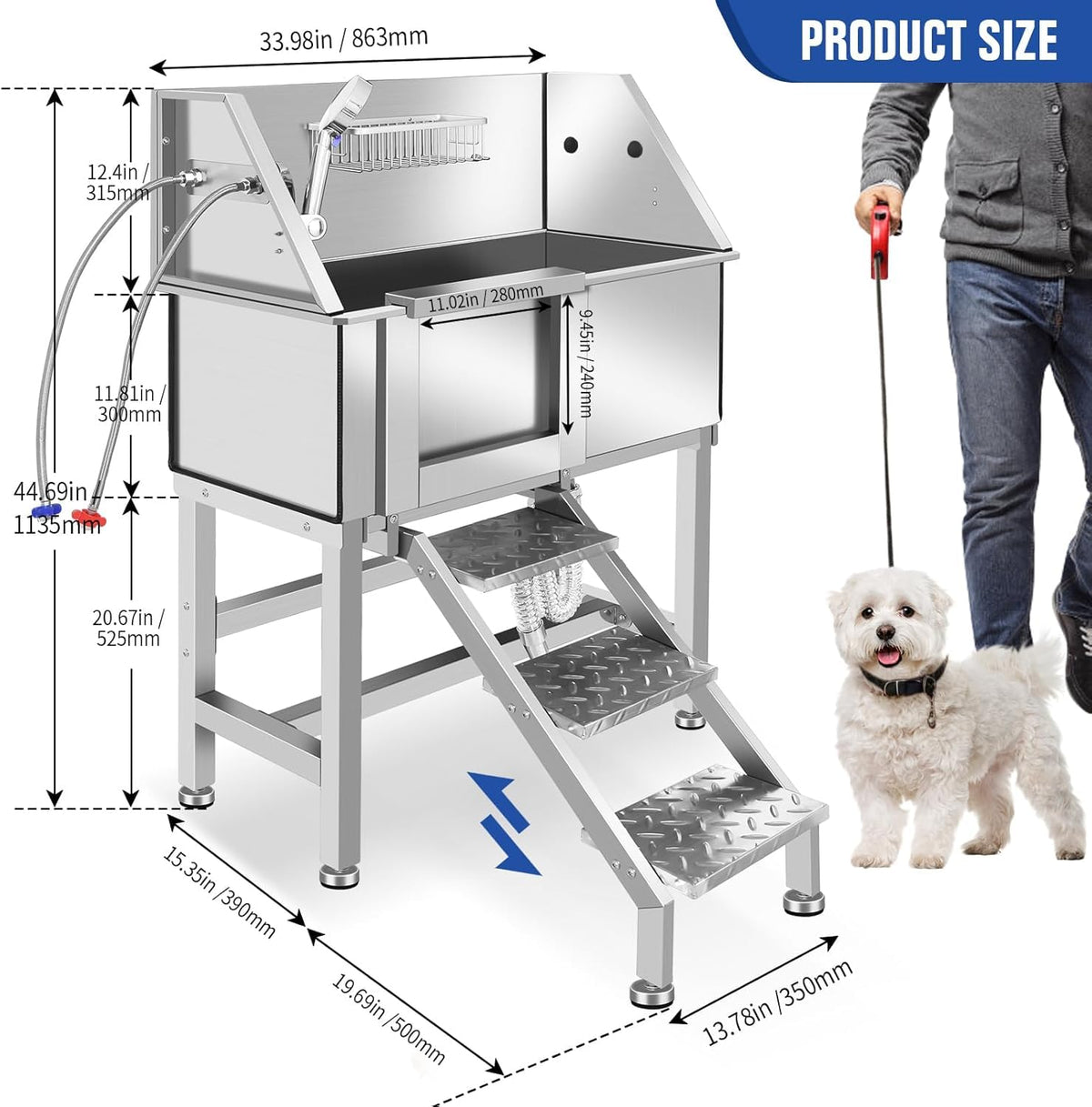 34" Stainless Steel Dog Grooming Tub with Stairs R928134