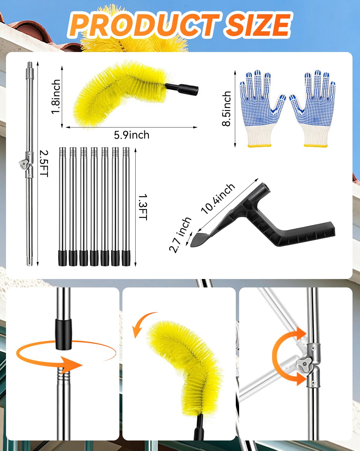 13FT Adjustable Gutter Cleaning Tool Kit with Brush Head C72528