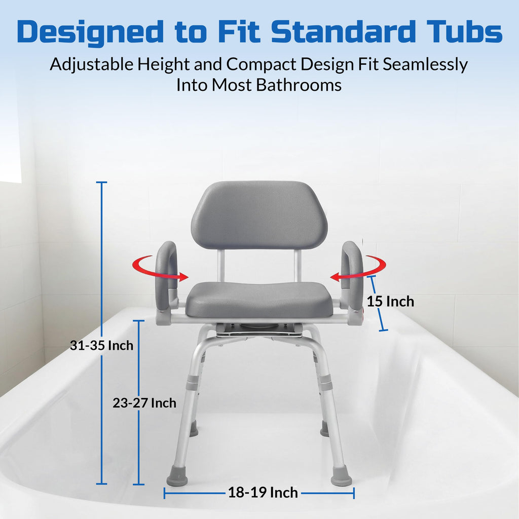Gray Pivoting Shower Chair with Padded Back and Arms U703628