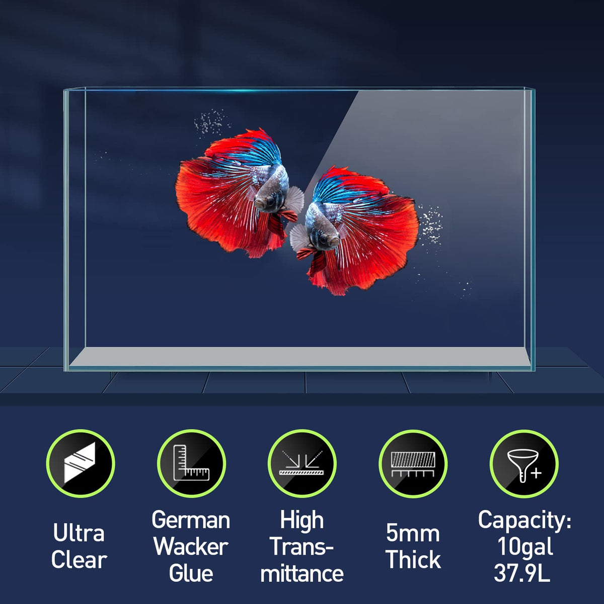 10 Gallon Ultra Clear Rimless Low Iron Glass Fish Tank N97938