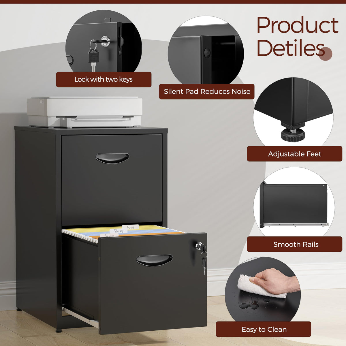 2 Drawer Metal File Cabinet with Lock K7867