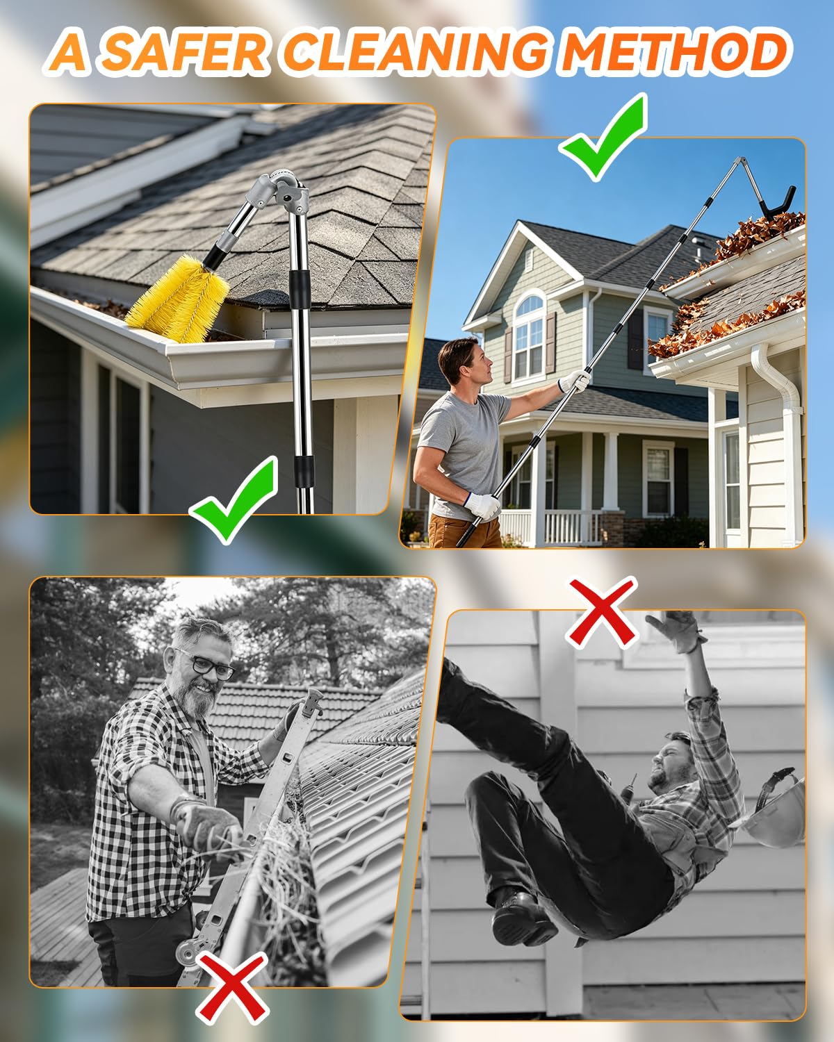 13FT Adjustable Gutter Cleaning Tool Kit with Brush Head C72528