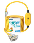 100FT GFCI Extension Cord 3 Prong Plug 12/3 AWG SJTW H365
