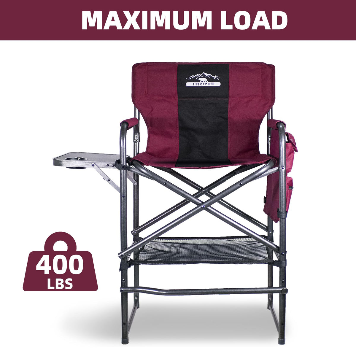 Wine Red Black Bar Height Folding Chair with Side Table D5056