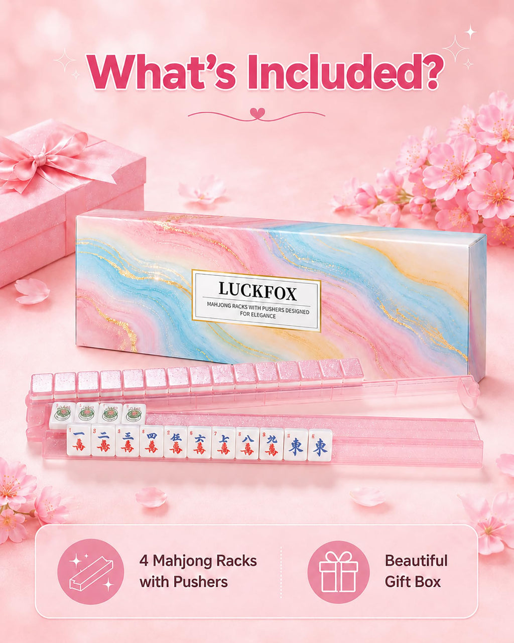 Pink Glitter Acrylic Mahjong Racks with Pushers Set of 4 I203