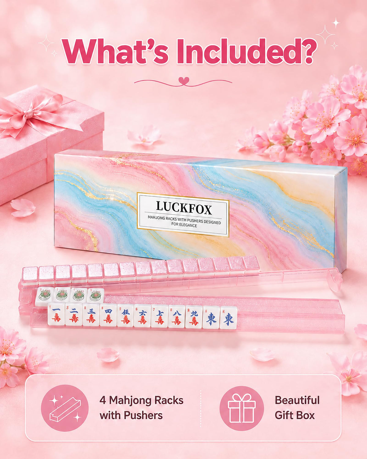 Pink Glitter Acrylic Mahjong Racks with Pushers Set of 4 I203