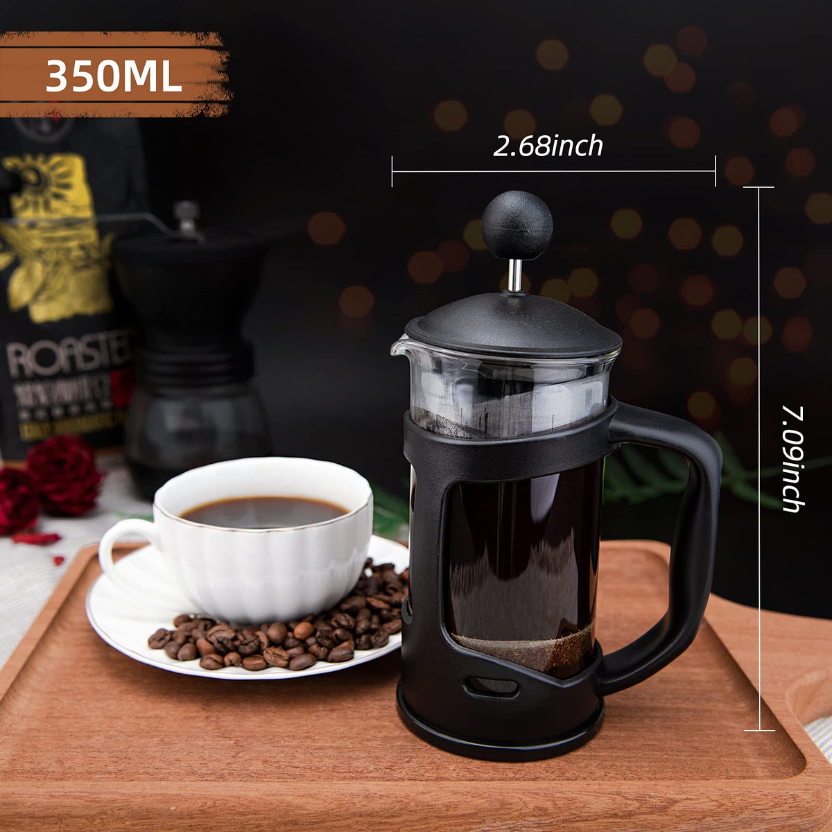 Mini French Press Coffee Maker, 1 Cup, 12oz, Stainless Steel Filter L1397