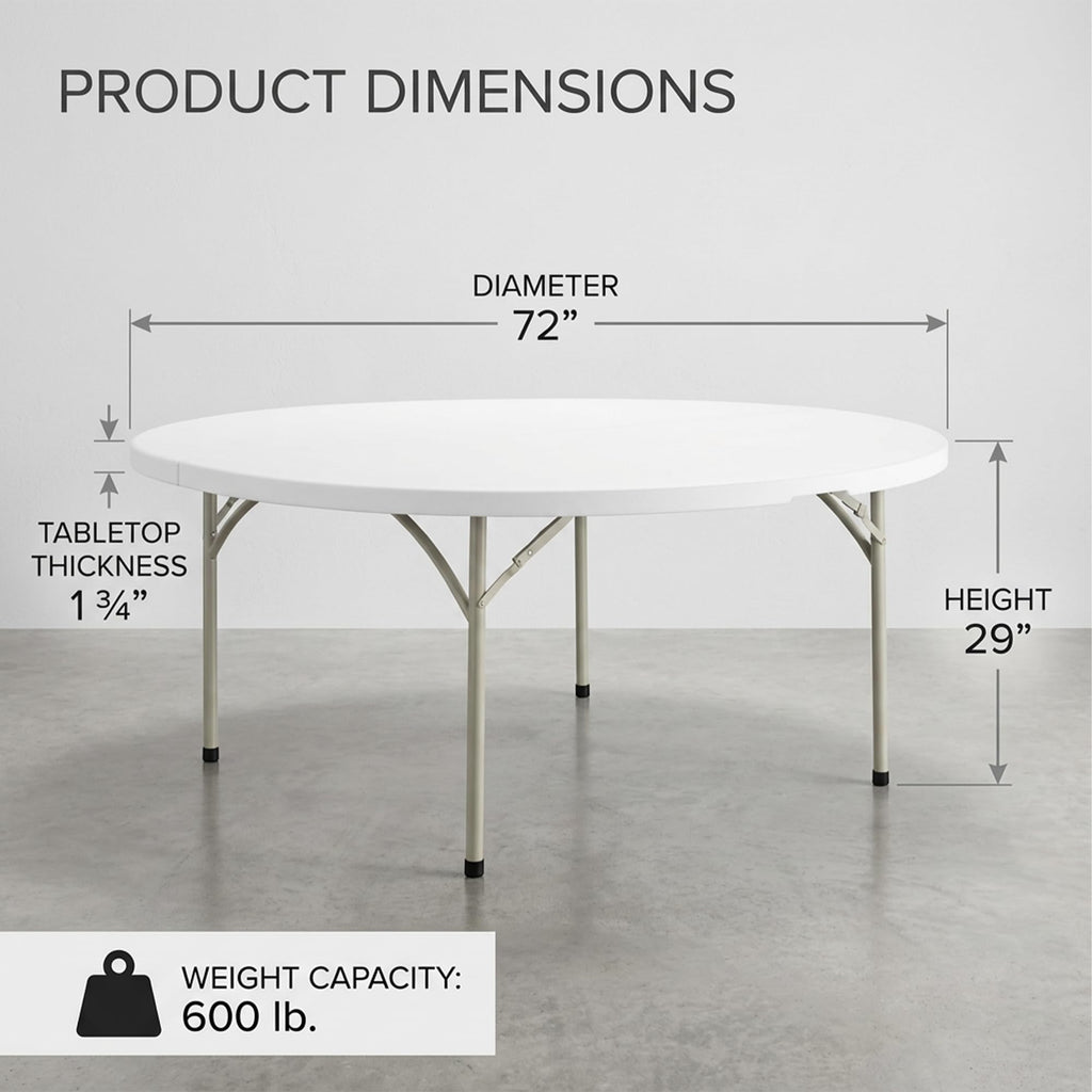 72-Inch Round Folding Tables 5-Pack Heavy-Duty Plastic X70741