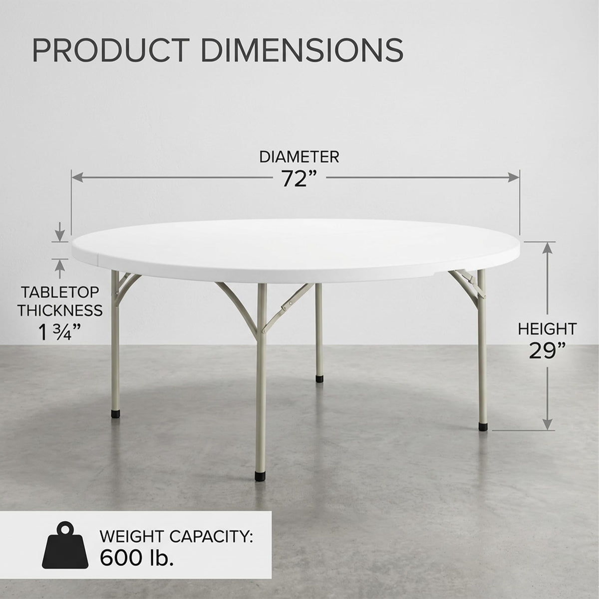 72-Inch Round Folding Tables 5-Pack Heavy-Duty Plastic X70741