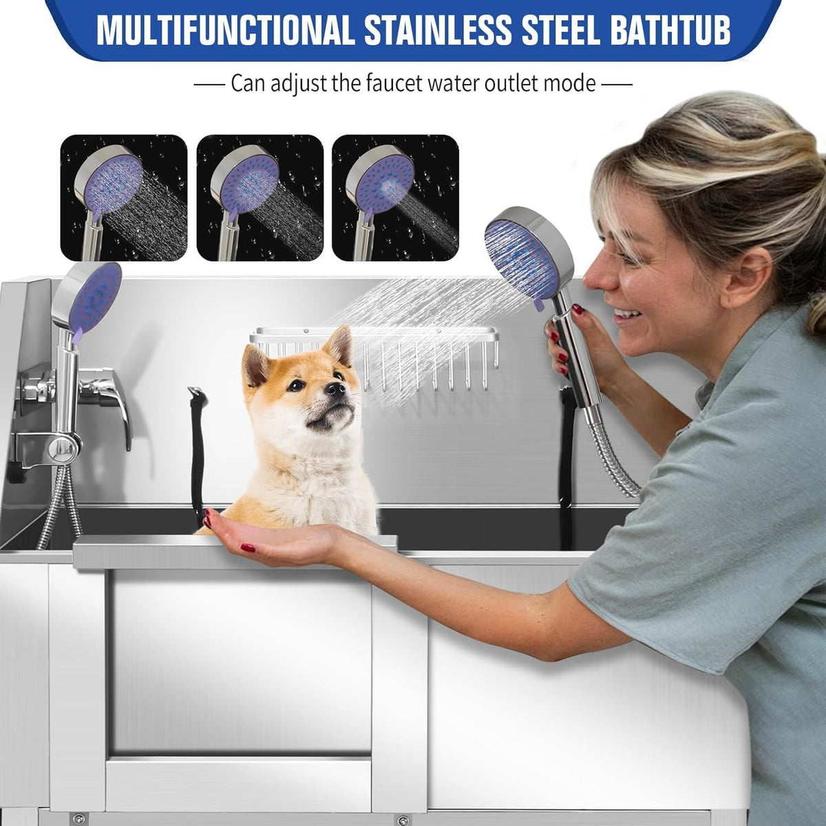 34" Stainless Steel Dog Grooming Tub with Stairs R928134