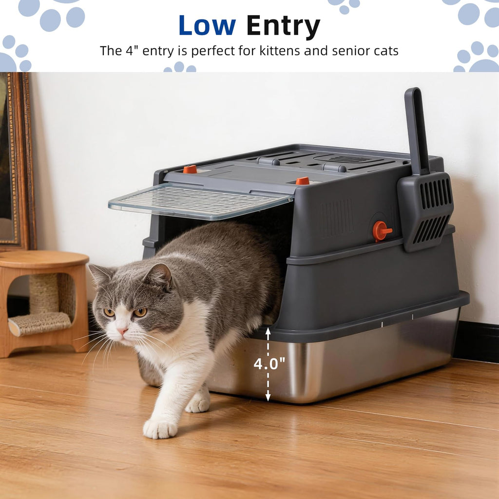 Stainless Steel Covered Cat Litter Box with High Sides T2972