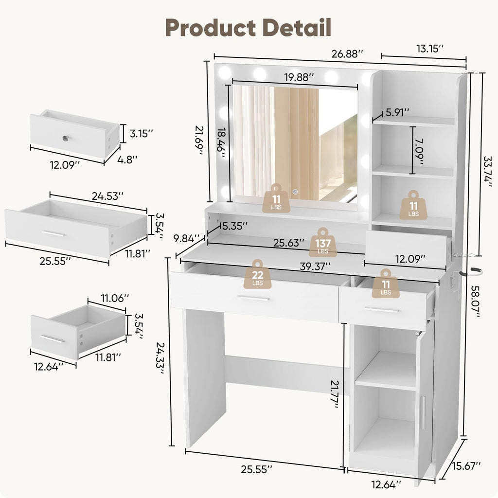 Makeup Vanity Desk with Mirror and Lights I28485