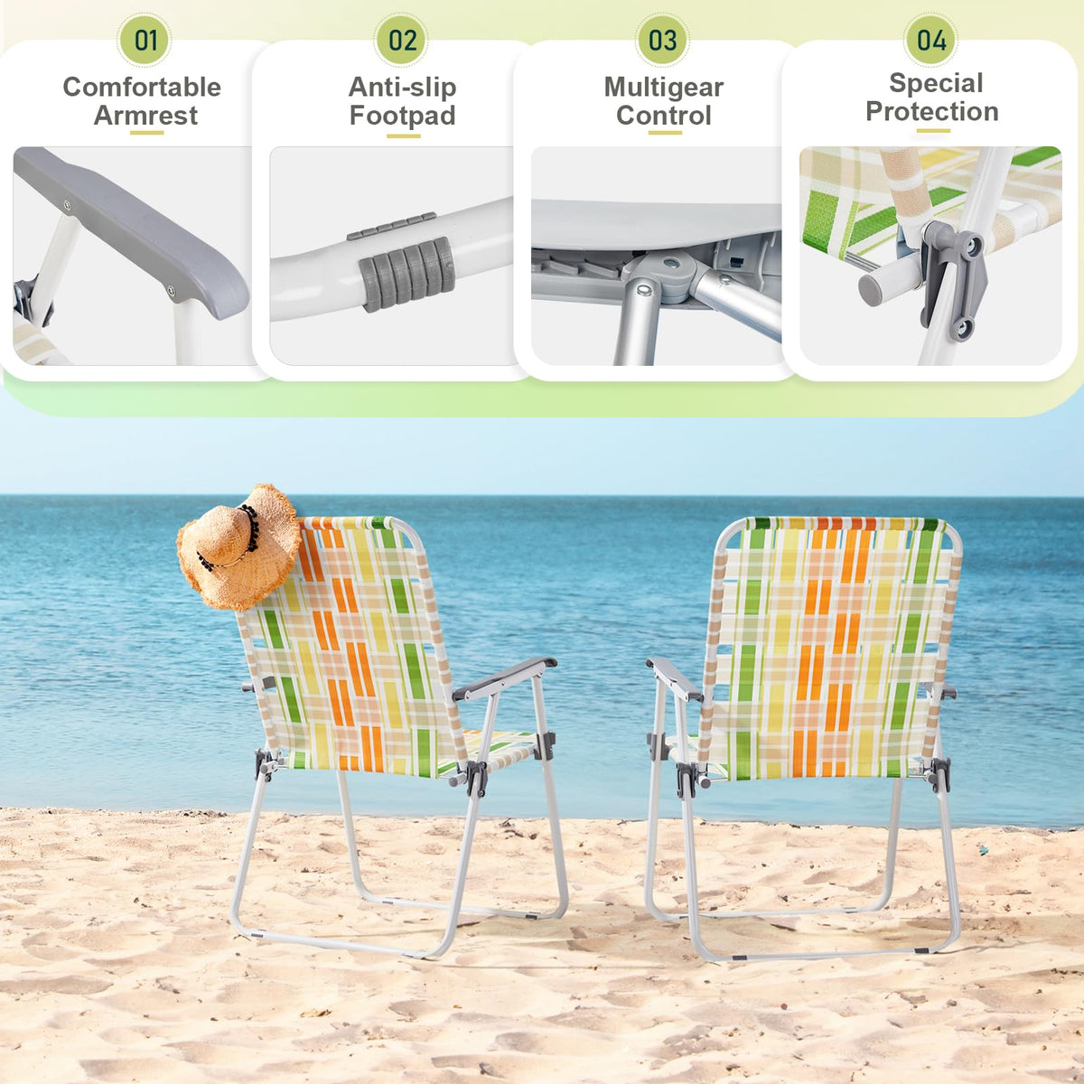 Set of 2 Yellow & Green Folding Patio Chairs K632