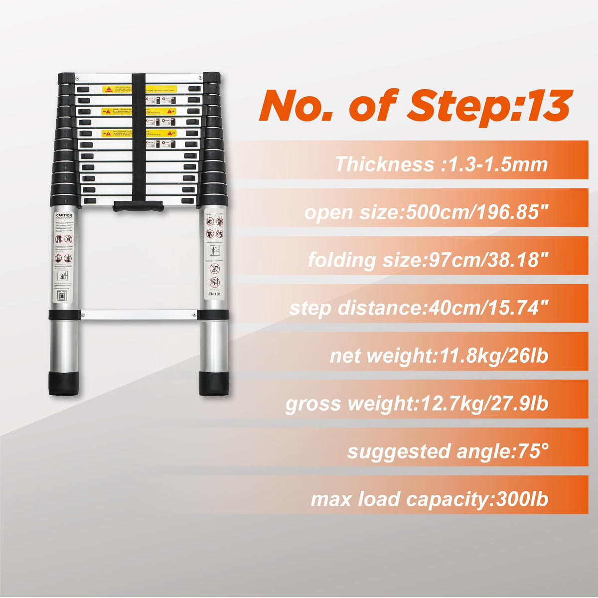 16.5FT Aluminum Telescopic Ladder 300lb Capacity S9224