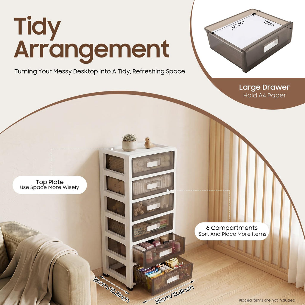 6-Tier Clear Plastic Storage Organizer Cart with Wheels Z711235