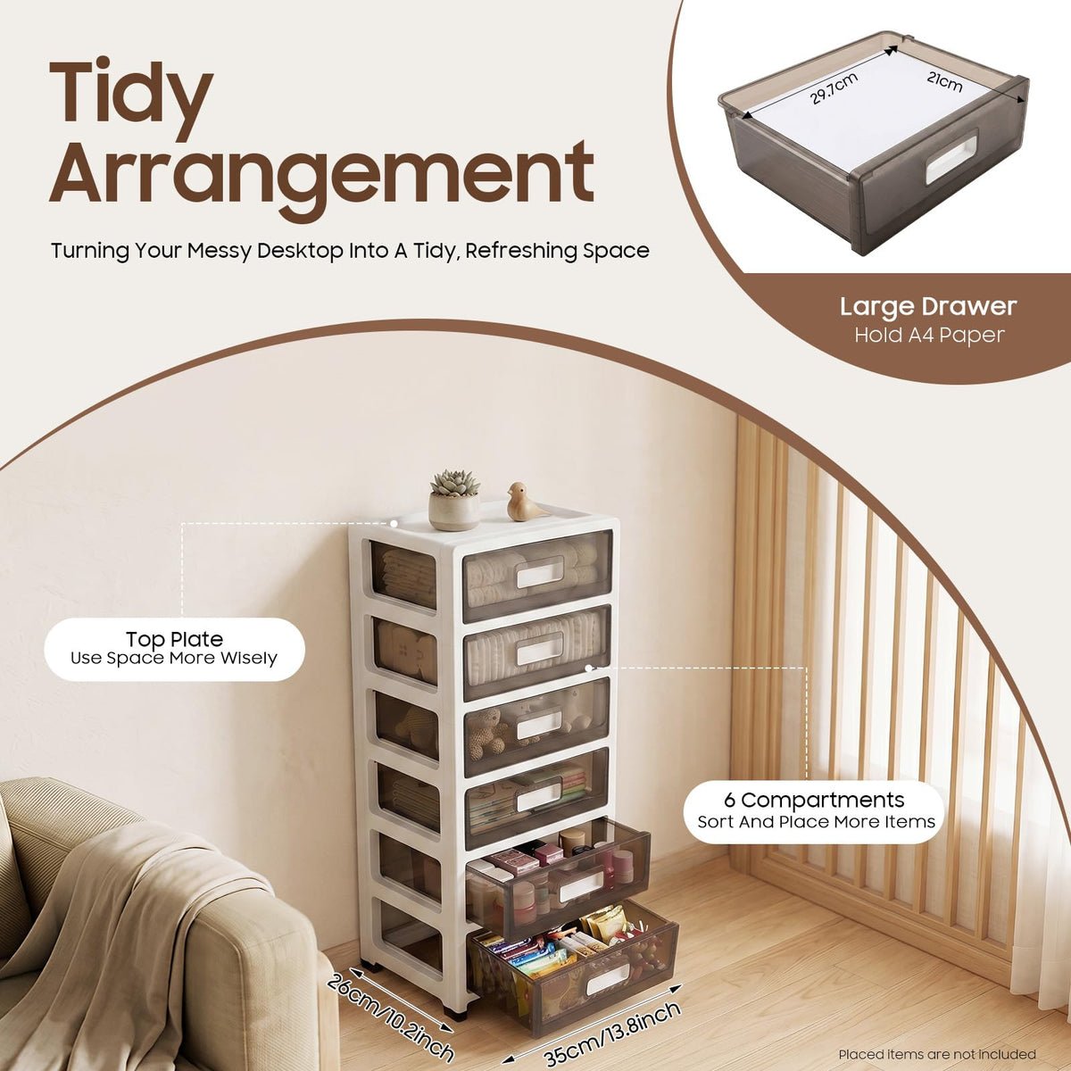 6-Tier Clear Plastic Storage Organizer Cart with Wheels Z711235