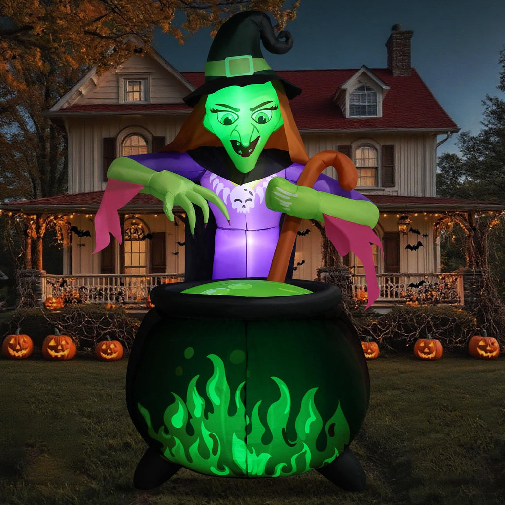 8Ft Tall Halloween Inflatable Witch Cauldron with 4 Led Lights I5096