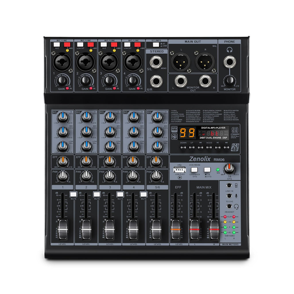 6 Channel Bluetooth Audio Mixer with 2 XLR Inputs T3453