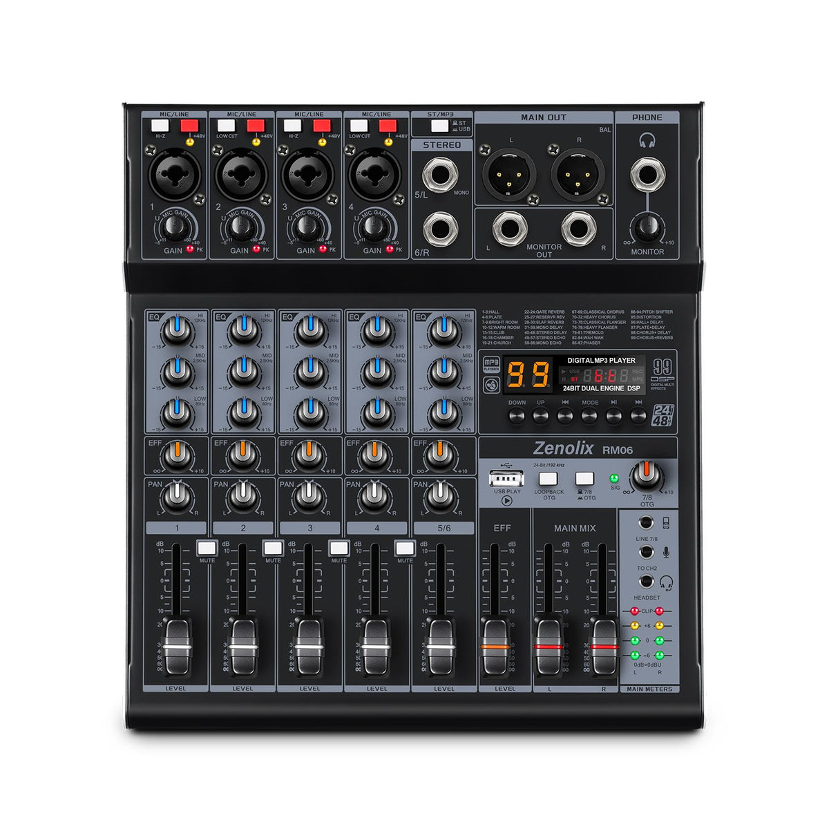 6 Channel Bluetooth Audio Mixer with 2 XLR Inputs T3453