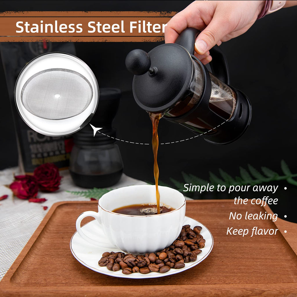 Mini French Press Coffee Maker, 1 Cup, 12oz, Stainless Steel Filter L1397