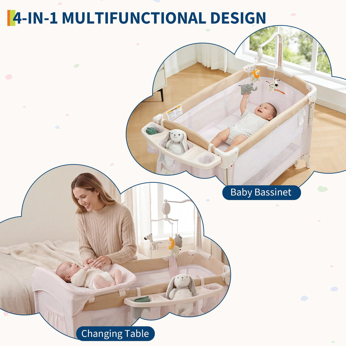 4 in 1 Pack and Play with Bassinet, Changing Table, Playpen and Carry Bag S123