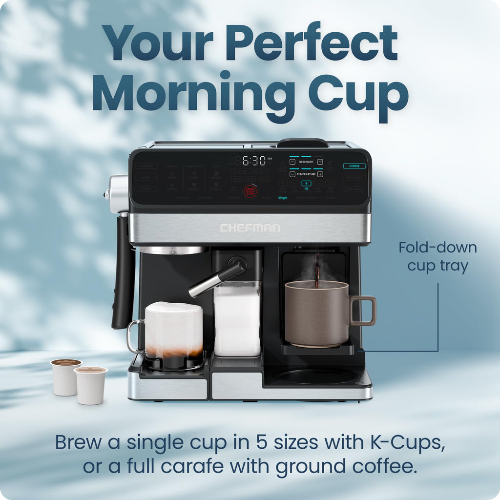 8-in-1 Espresso Machine with Milk Frother, 12-Cup Carafe, Black T2743