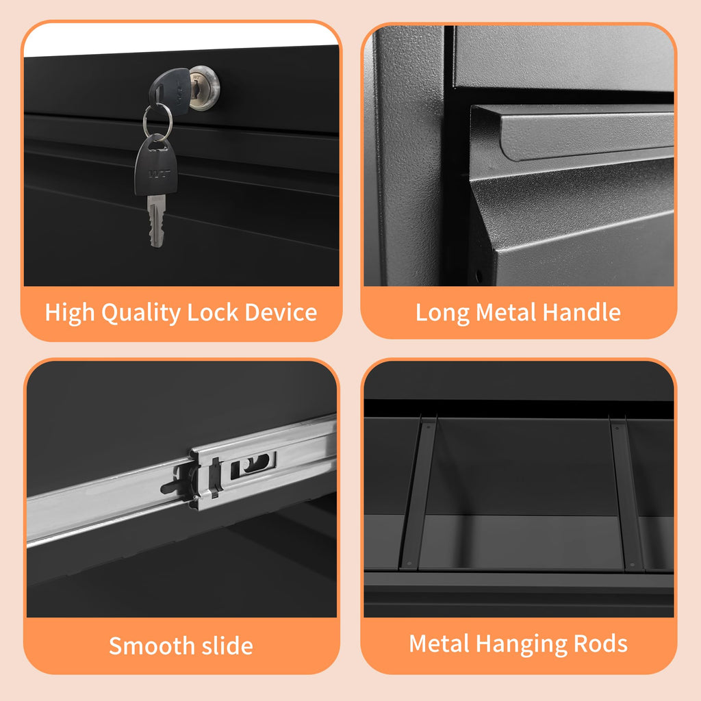 2 Drawer Black Metal File Cabinet with Lock B3956