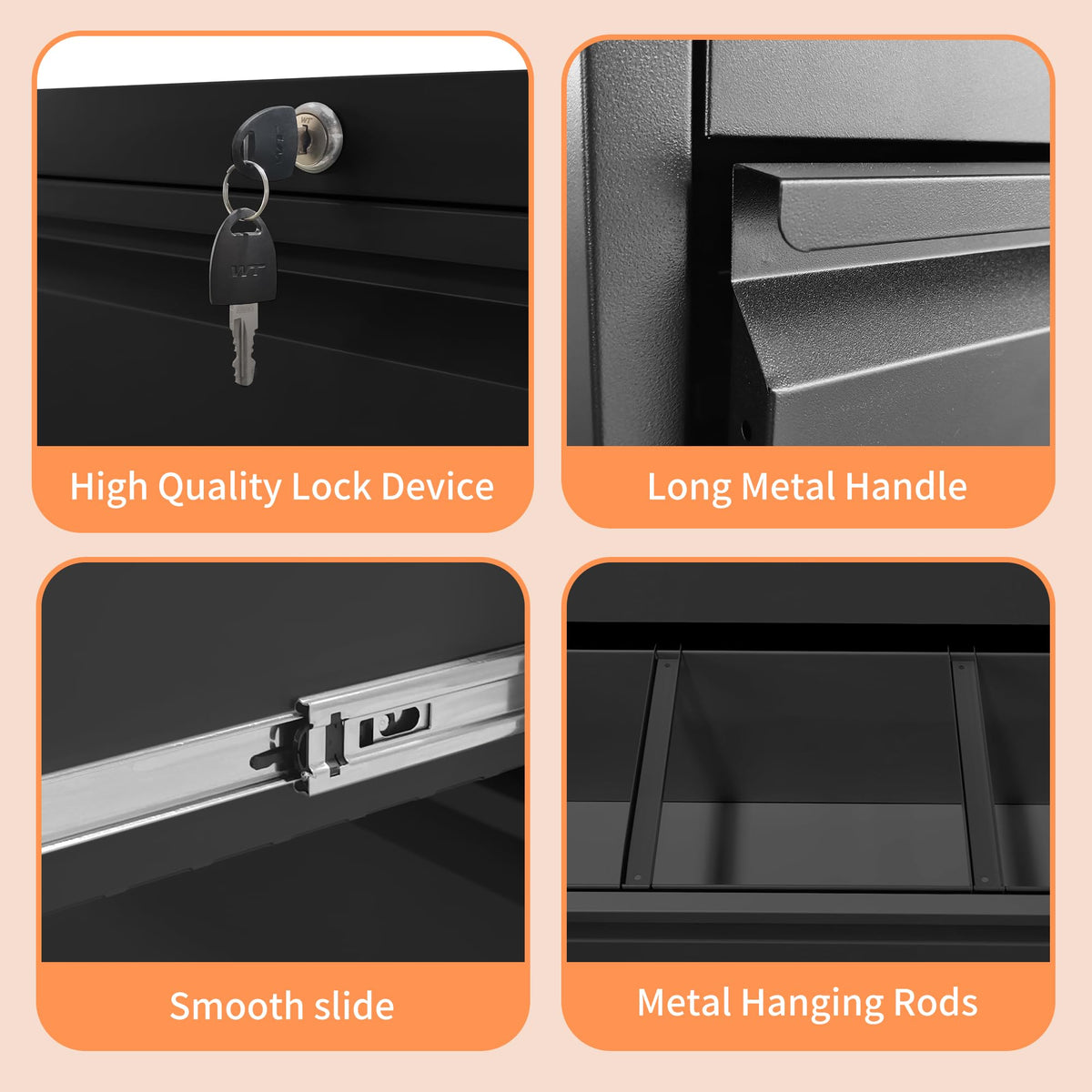 2 Drawer Black Metal File Cabinet with Lock B3956