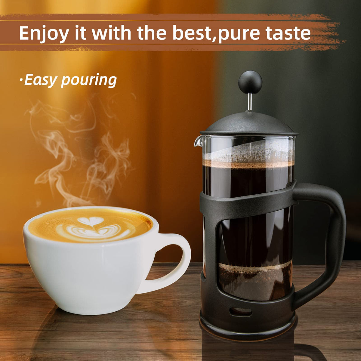 Mini French Press Coffee Maker, 1 Cup, 12oz, Stainless Steel Filter L1397