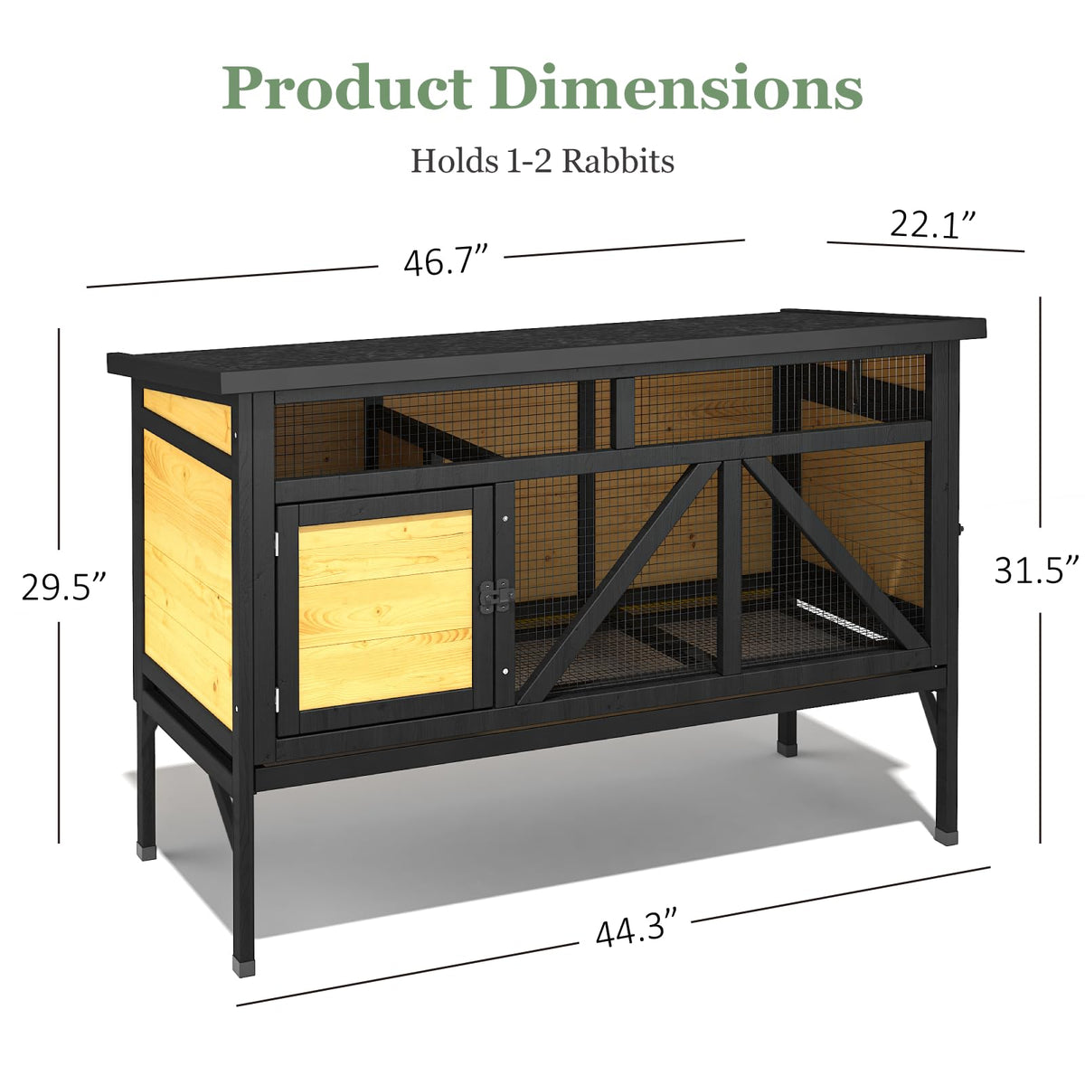 46.7" Wooden Rabbit Hutch with Removable Tray J226