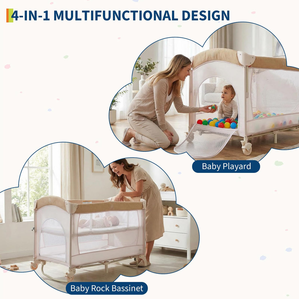 4 in 1 Pack and Play with Bassinet, Changing Table, Playpen and Carry Bag S123