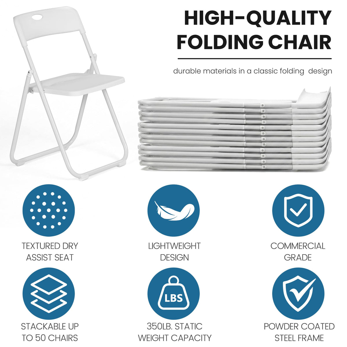 White Plastic Folding Chairs 10 Pack with Steel Frame G5155