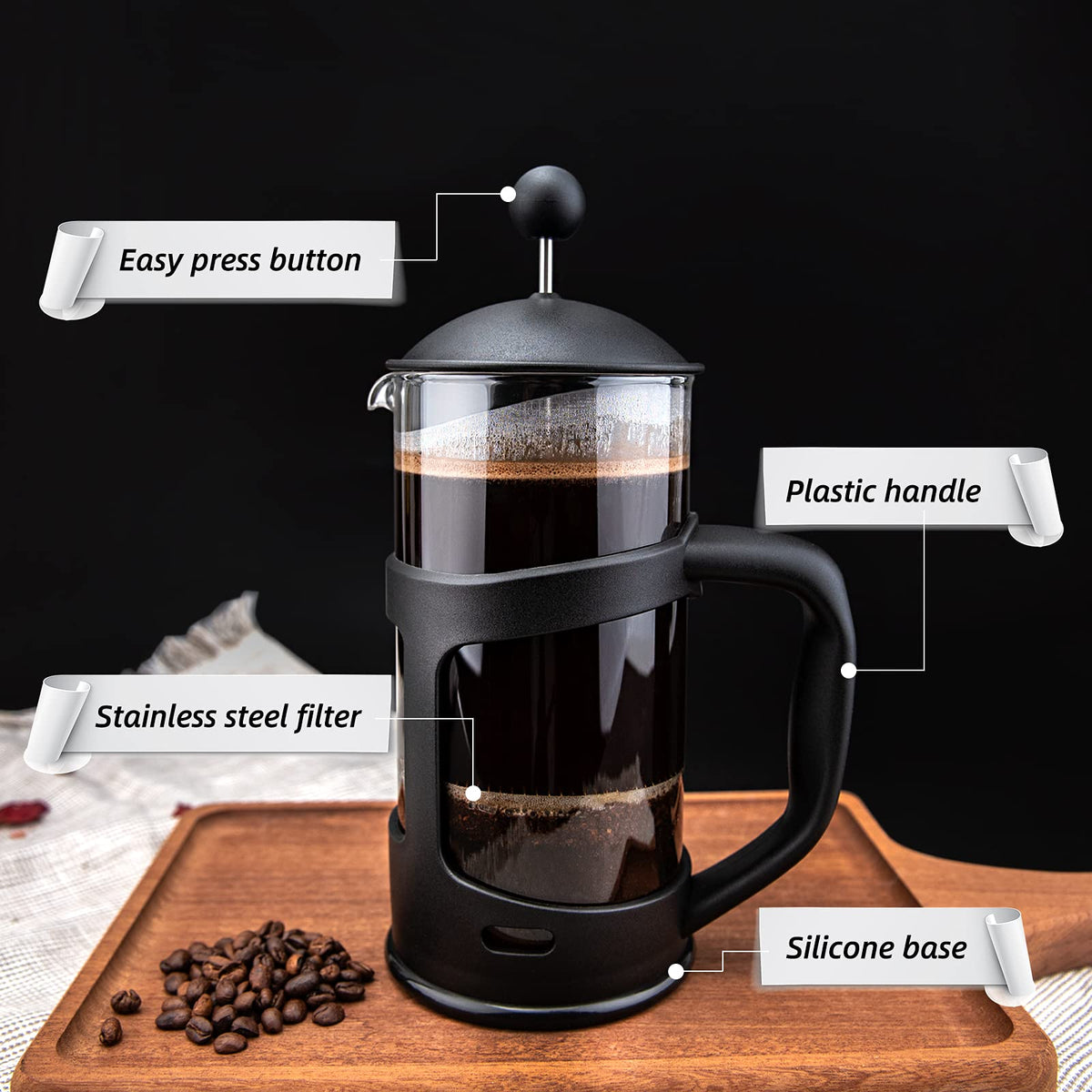 Mini French Press Coffee Maker, 1 Cup, 12oz, Stainless Steel Filter L1397