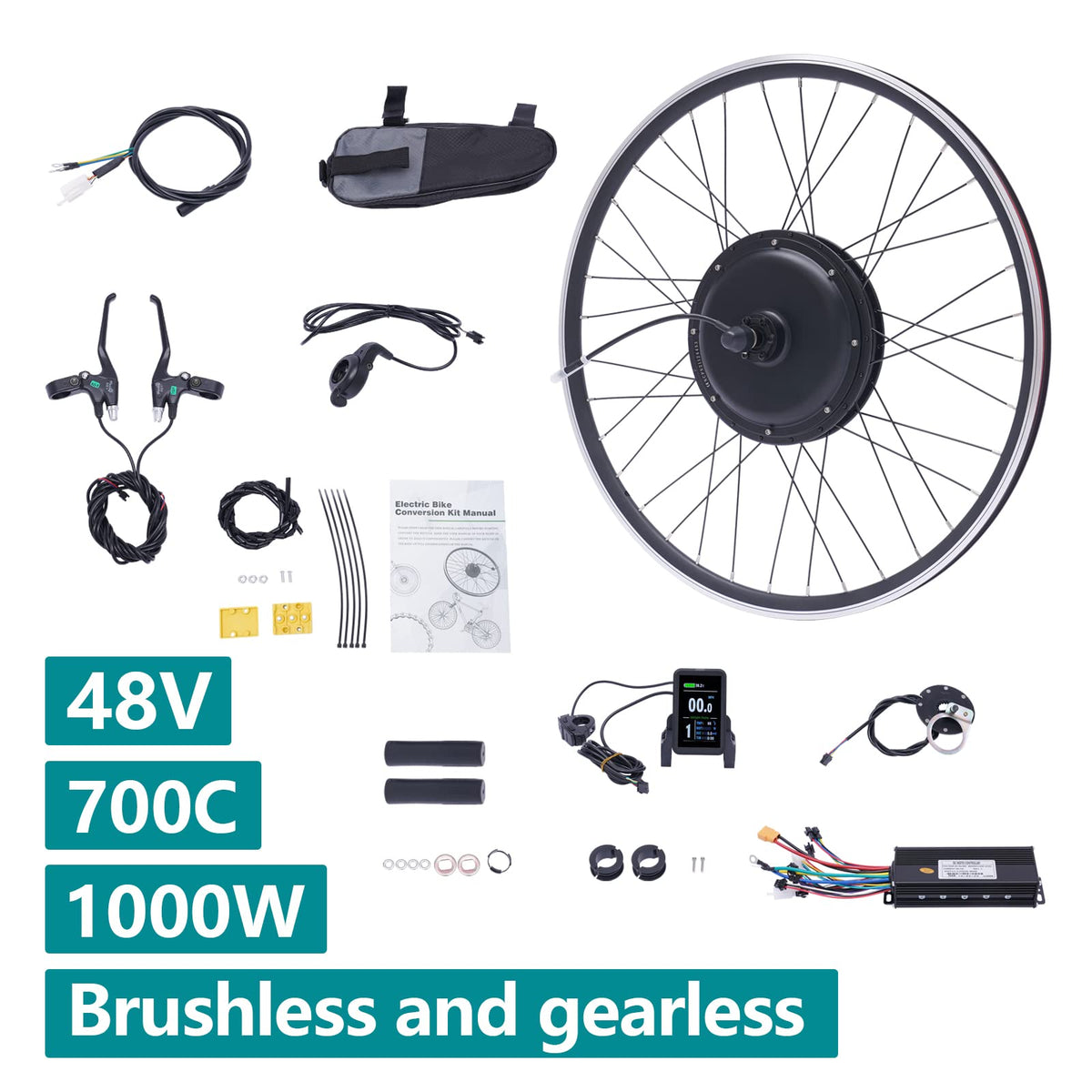 48V 1000W E-Bike Conversion Kit with Display Brushless Gearless Motor I987