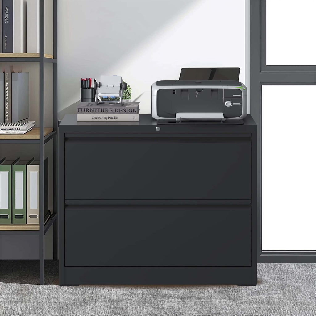 2 Drawer Black Metal File Cabinet with Lock B3956