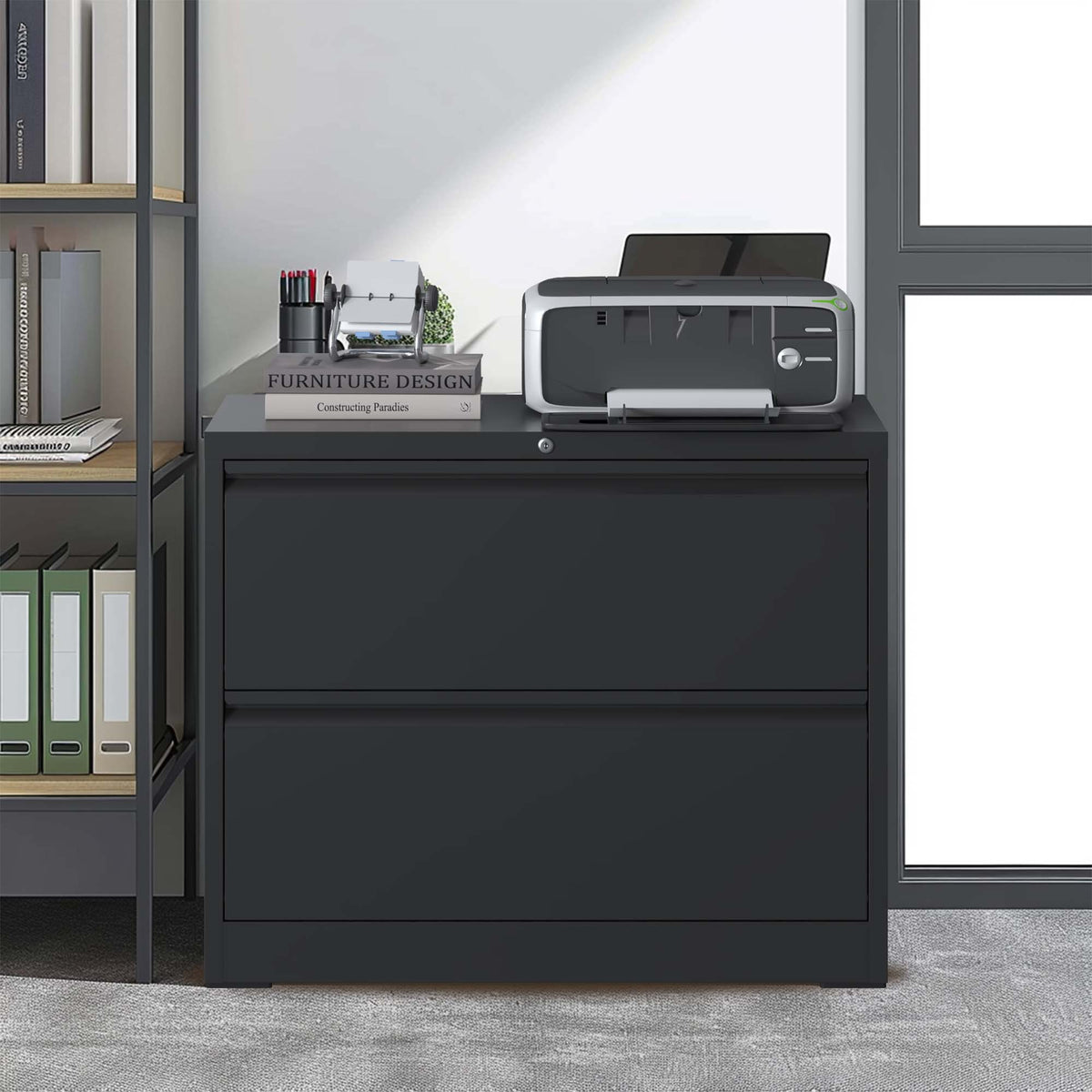 2 Drawer Black Metal File Cabinet with Lock B3956