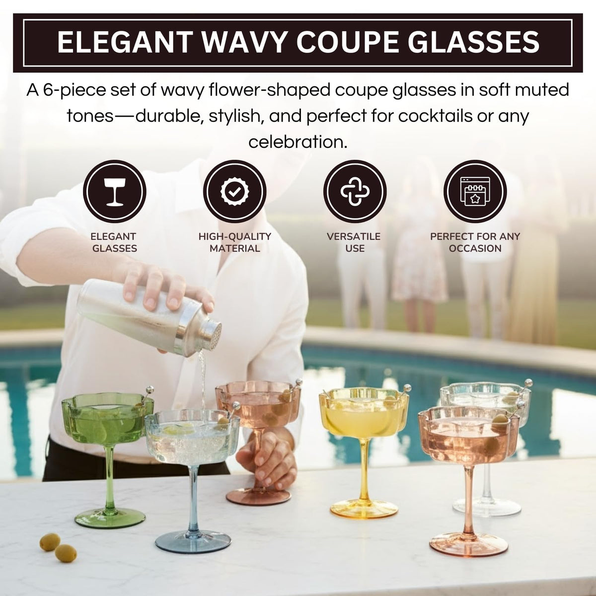 Shatterproof Acrylic Pastel Coupe Glasses 6 Set 8.5oz X107862