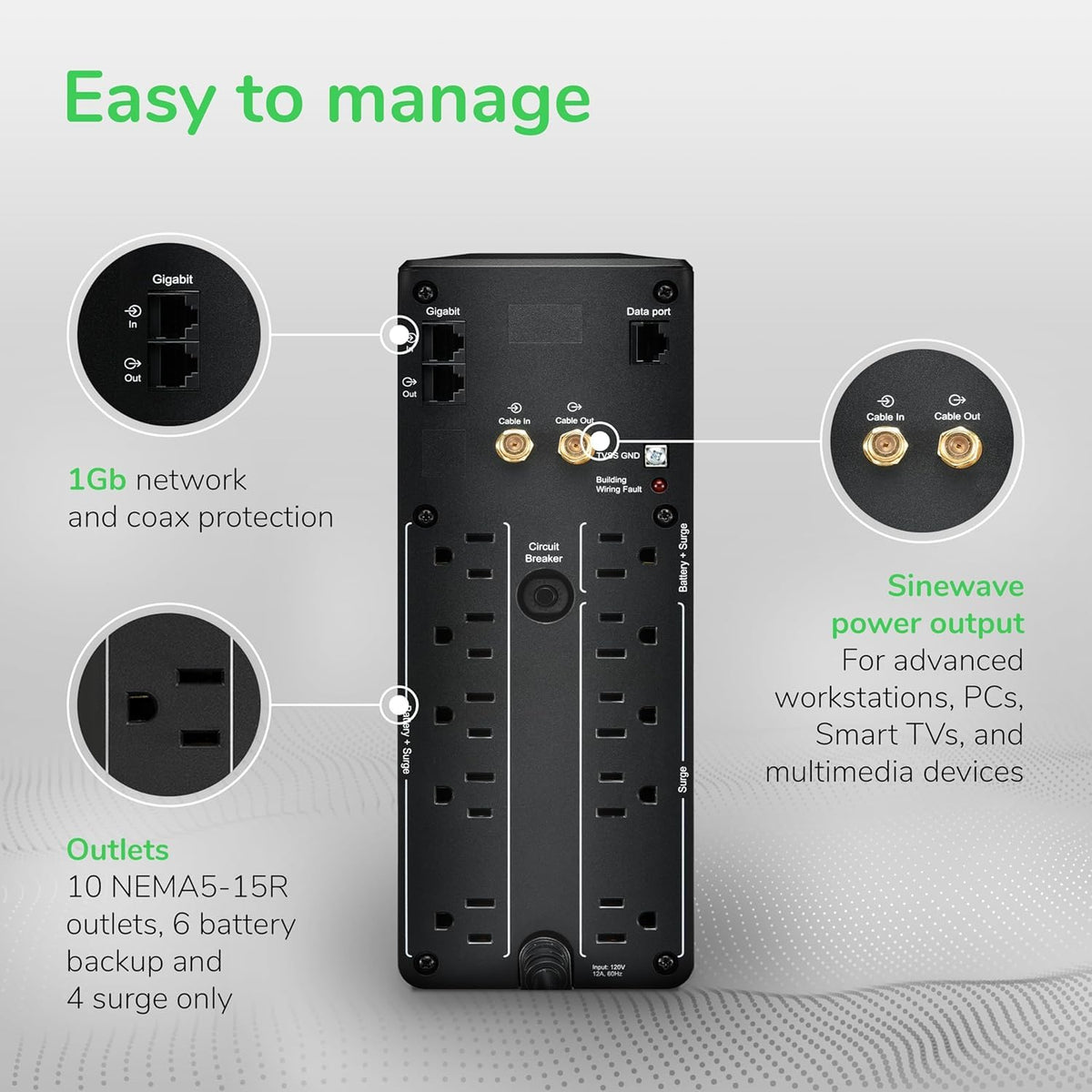 Pure Sine Wave UPS Battery Backup & Surge Protector N79198
