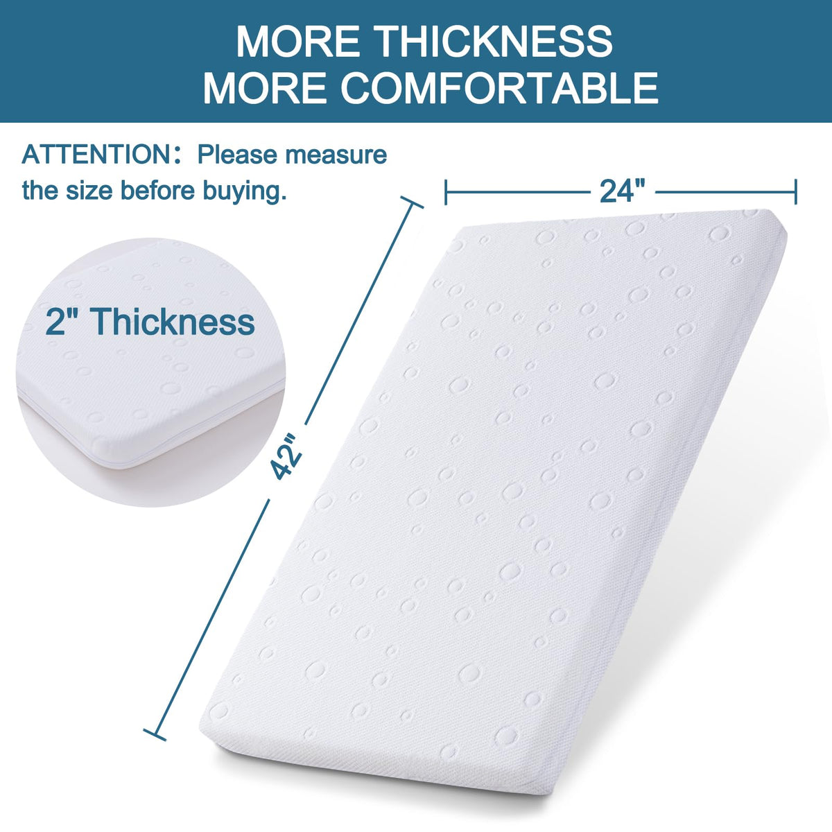 Baby Bassinet Mattress, 42" x 24" x 2" Dual Sided Gel Memory Foam with Removable Cover Y643624
