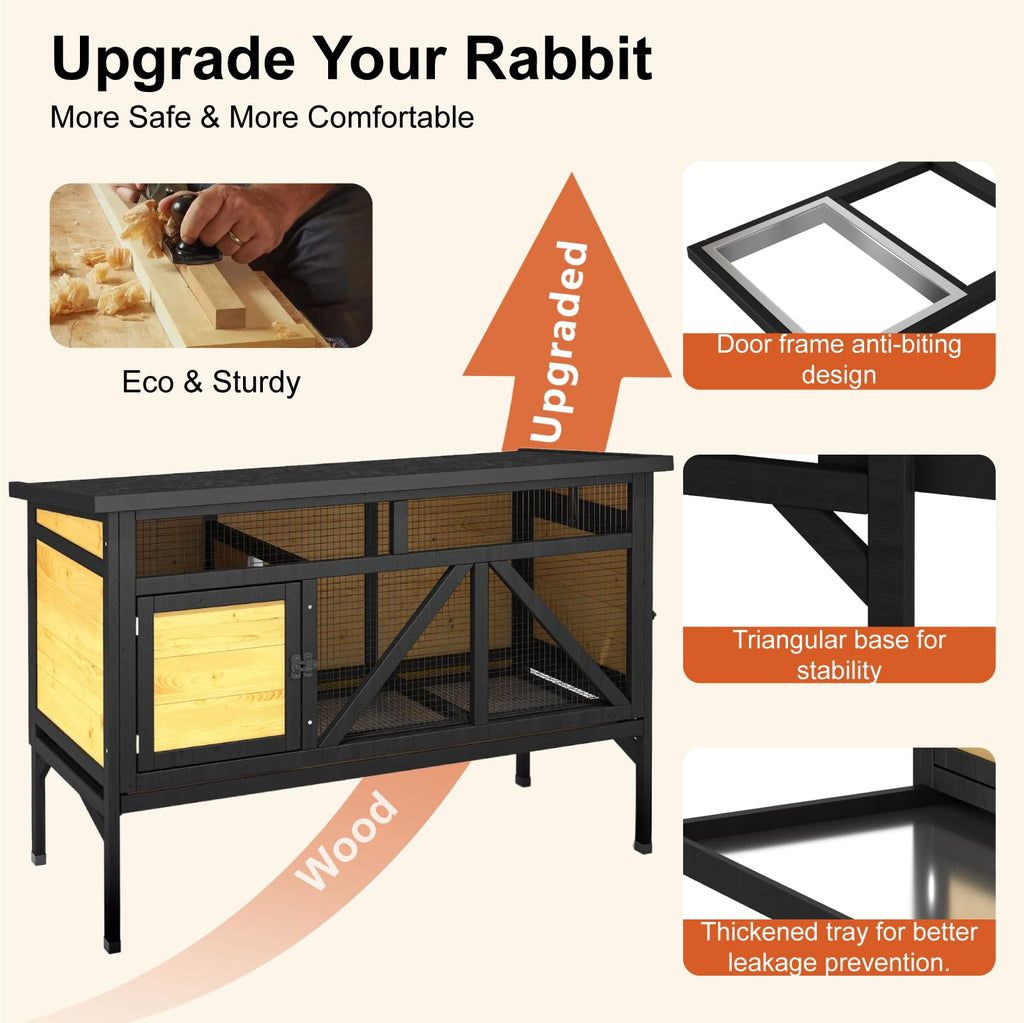 46.7" Wooden Rabbit Hutch with Removable Tray J226