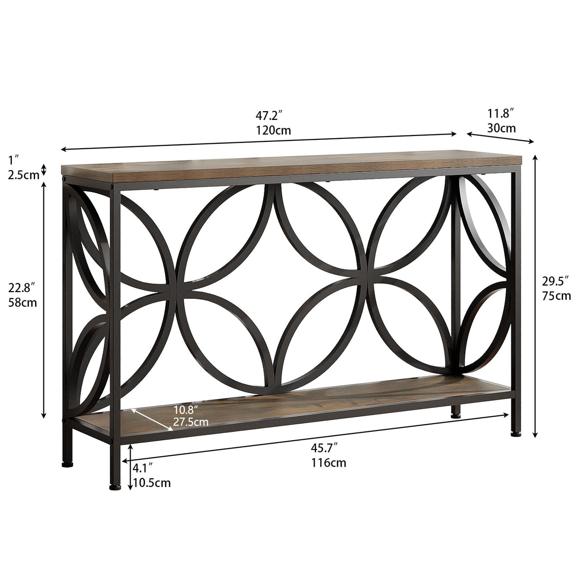Narrow Sofa Table 47.2 Inch Industrial Console Table with Storage E556