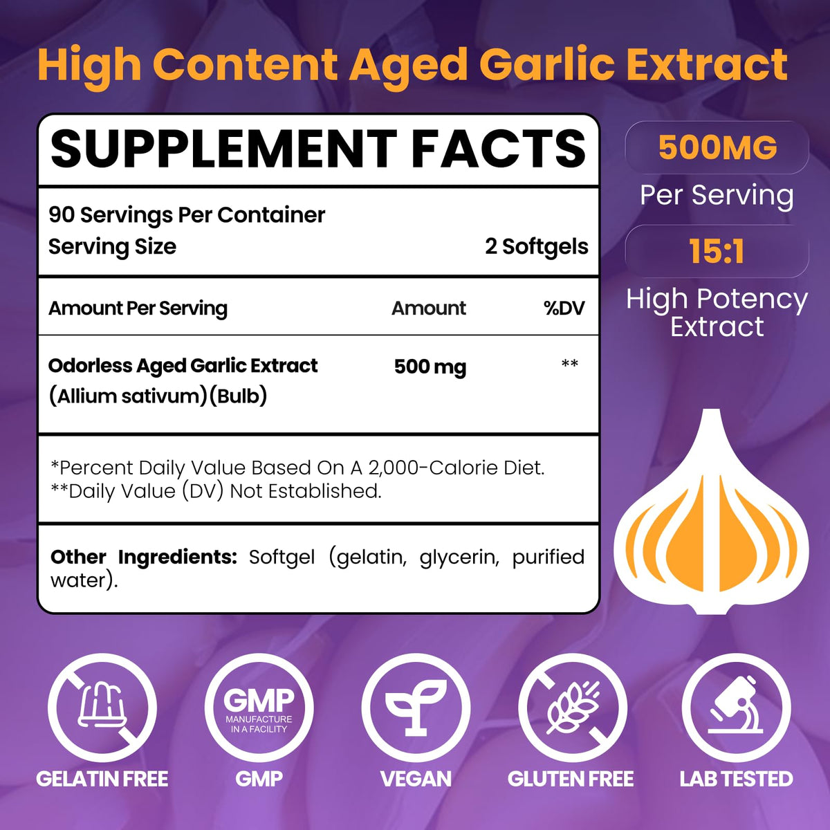Aged Garlic Extract Capsules 7500mg 180 Softgels L34052