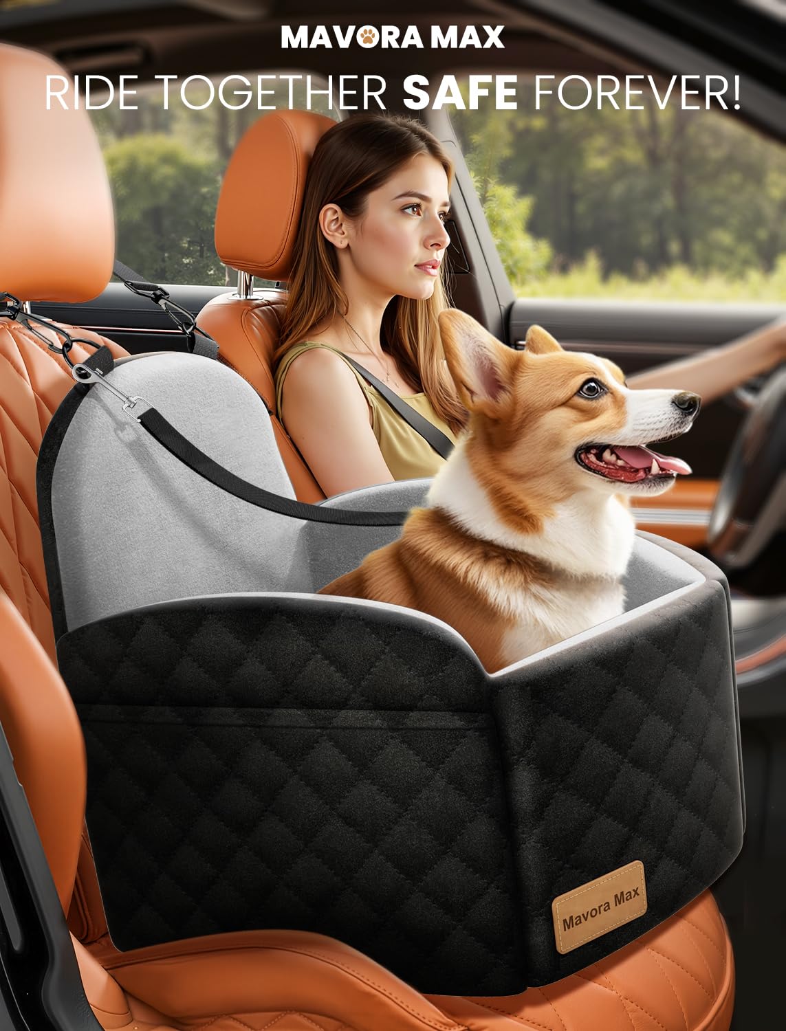 Dog Car Seat for Small/Medium Dogs up to 35lbs, Memory Foam, Grey I1294